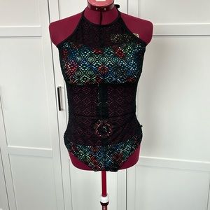 Mesh One Piece Aqua Rose Swimsuit